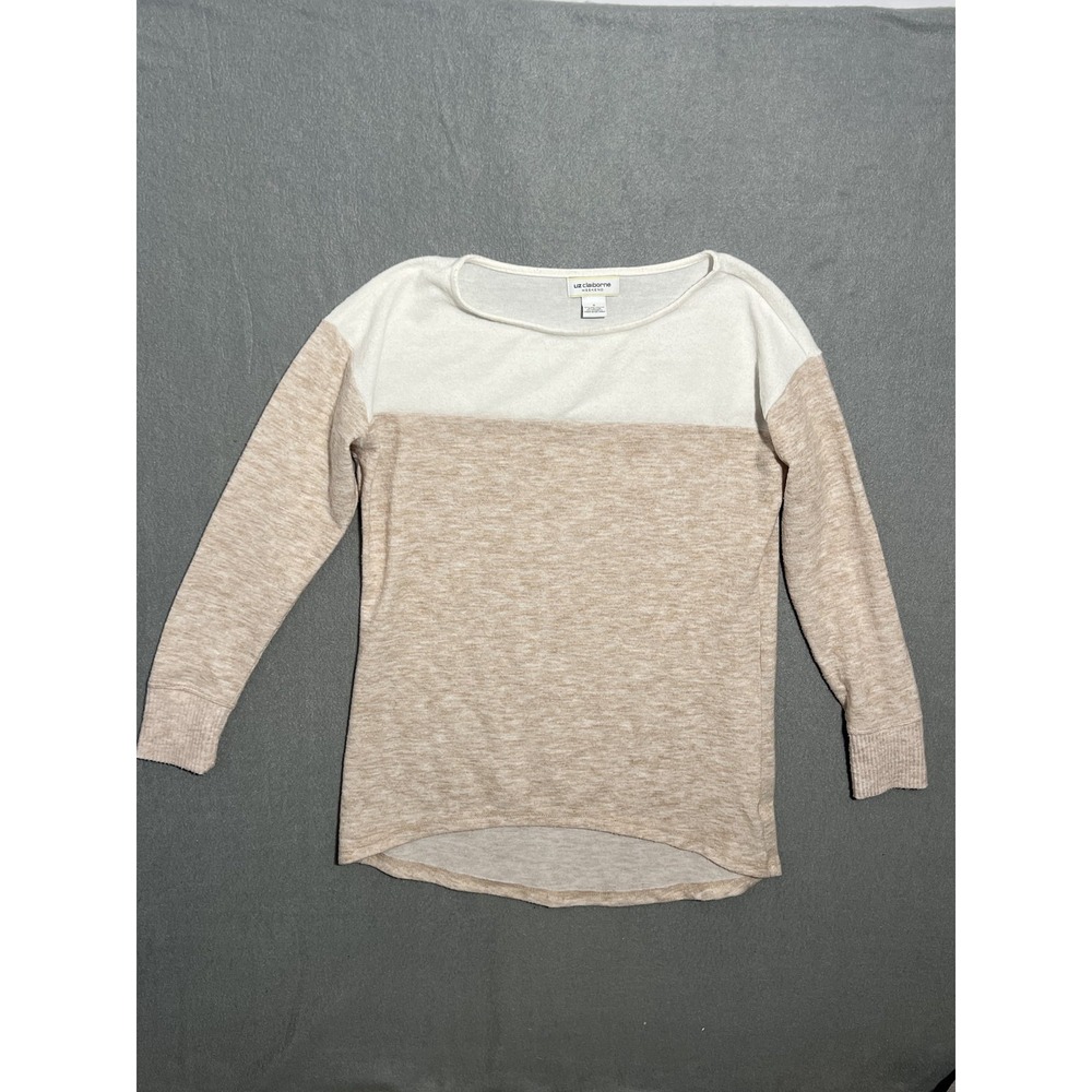 Liz Claiborne Weekend Women's S Small Colorblock Knit Sweater Cream Tan Pullover